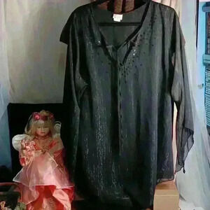 enchanted xl sheer black metallic top